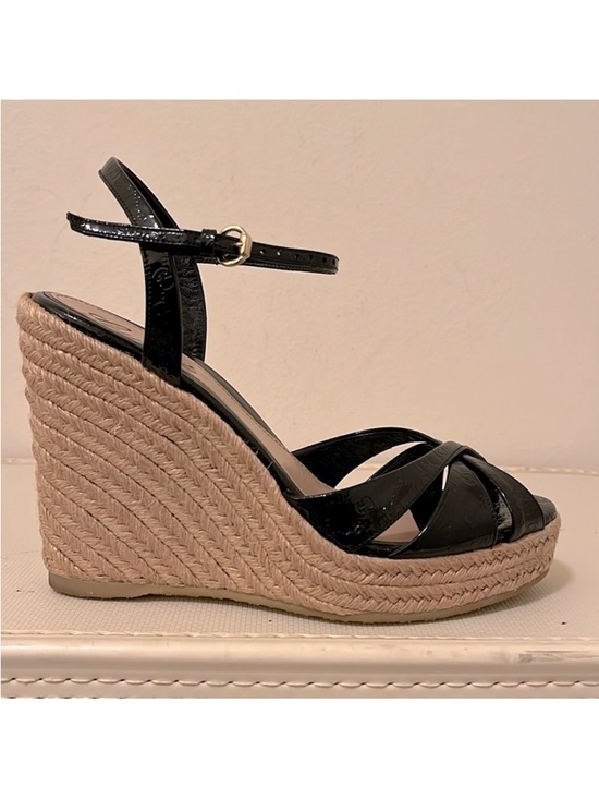 Gucci Shoes - Gucci Monogram Vernice Microguccissima Espadrille Wedges